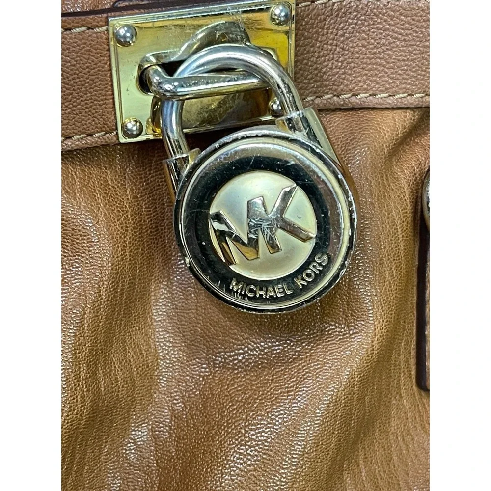 Michael‎ Kors Womens Brown Leather Inner Pockets Bottom Studs Satchel Bag